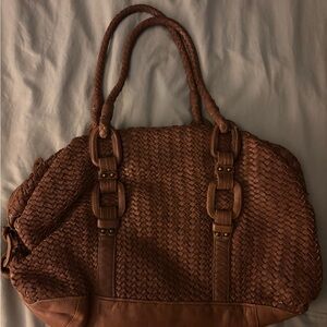 Cole Haan Brown Leather Hobo Bag with Woven Texture